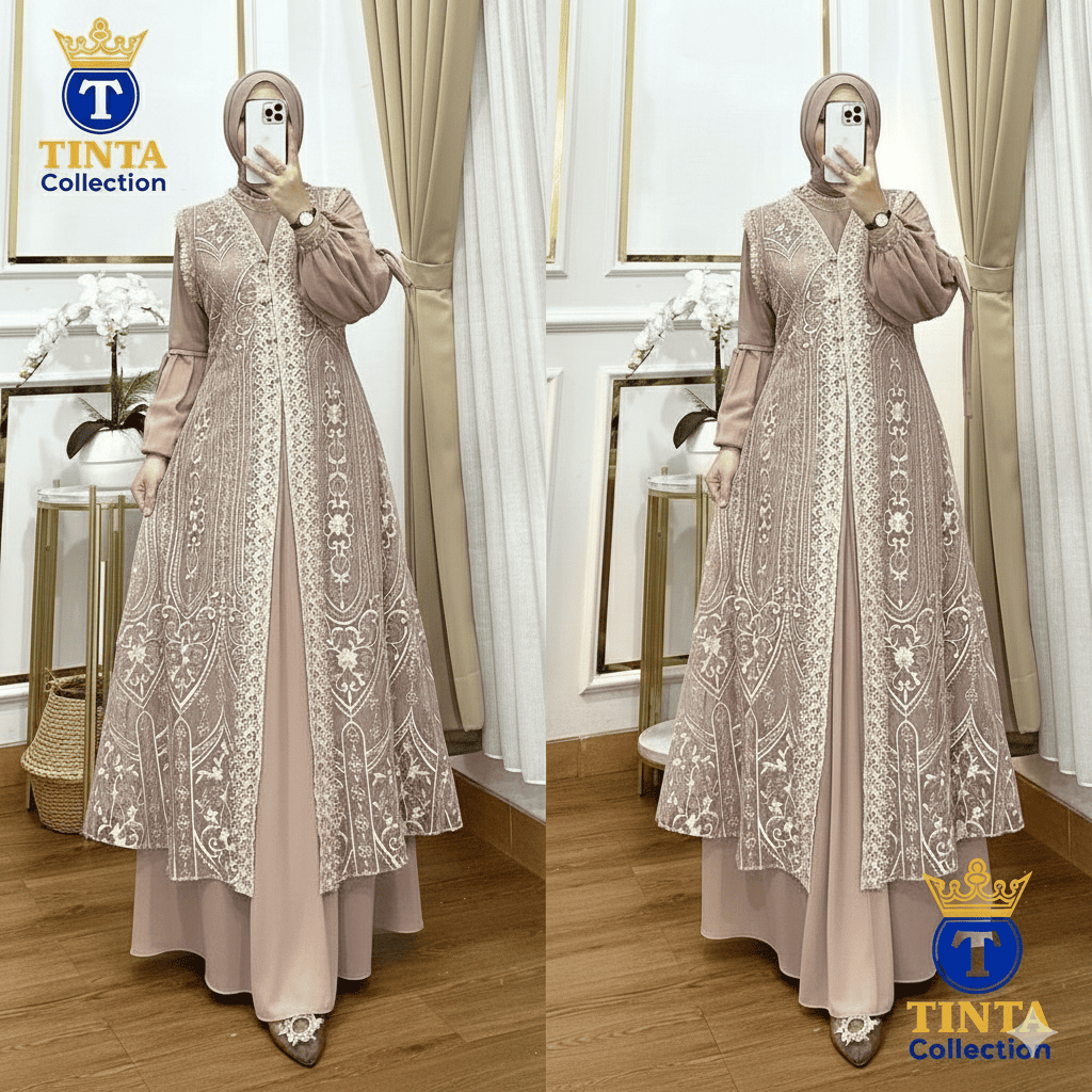 Gamis Outer Brokat Premium Mocha Series – Elegan & Berkelas